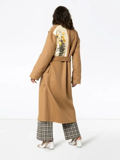 Shop Loewe Belted Silk Panel Embellished Mid Length Coat In Neutrals