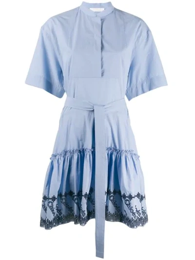 Shop Chloé Embroidered Shirt Dress In Blue