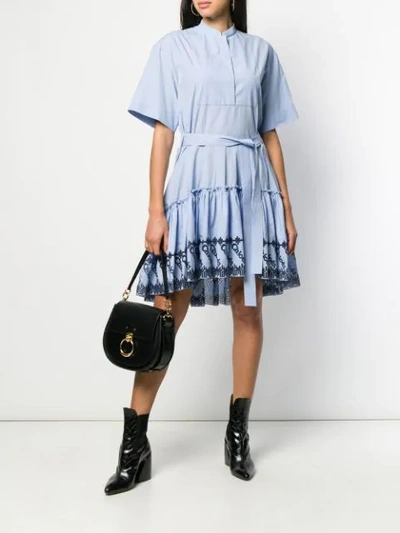 Shop Chloé Embroidered Shirt Dress In Blue