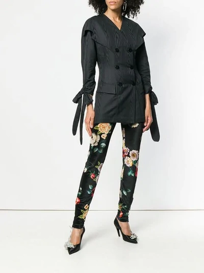 Shop Attico Floral Print Skinny Trousers In Black