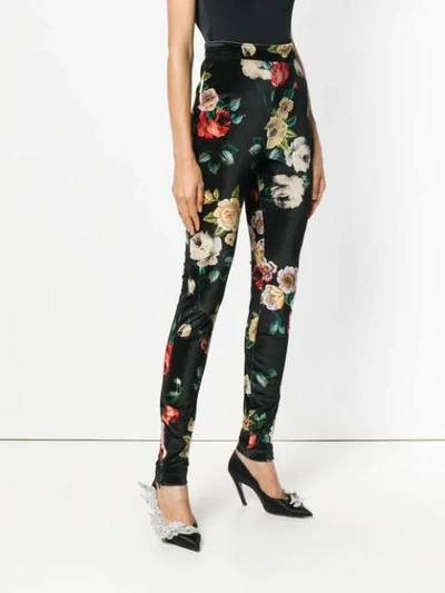 Shop Attico Floral Print Skinny Trousers In Black