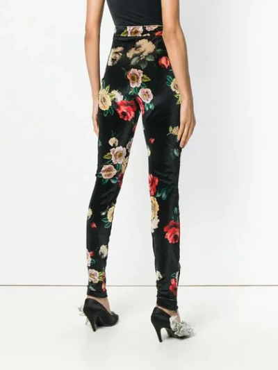 Shop Attico Floral Print Skinny Trousers In Black