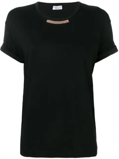 BRUNELLO CUCINELLI 珠饰领T恤 - 黑色