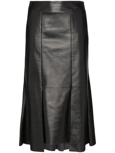 Shop Alexander Mcqueen Asymmetric Flared Midi Leather Skirt In Black