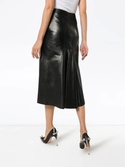 Shop Alexander Mcqueen Asymmetric Flared Midi Leather Skirt In Black