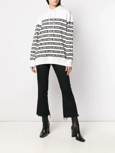 BALMAIN LOGO STRIPED HOODIE - 白色