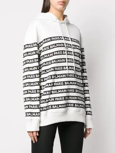 BALMAIN LOGO STRIPED HOODIE - 白色