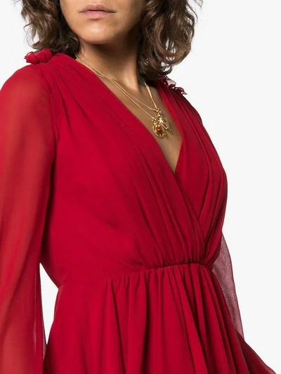 Shop Giambattista Valli V-neck Long Sleeve Silk Top In Red