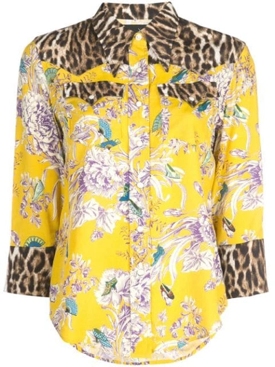 R13 FLORAL LEOPARD PRINT SHIRT - 黄色