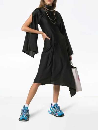 AMBUSH HIGH NECK DRAPE SLEEVE MIDI DRESS - 黑色