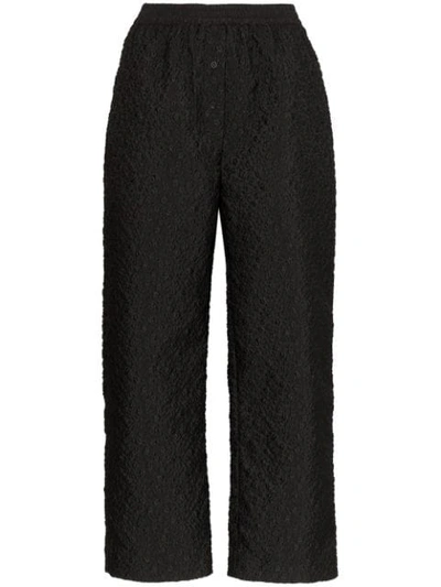 Shop Cecilie Bahnsen Textured Floral Cropped Trousers In Black