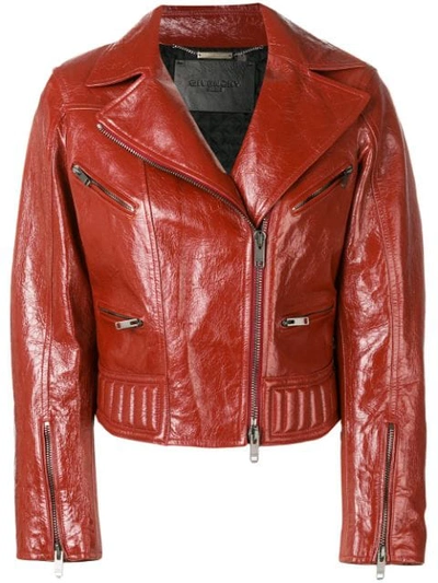 Shop Givenchy Varnished Biker Jacket In Red