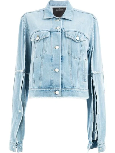 Shop Rokh Short Denim Jacket In Blue