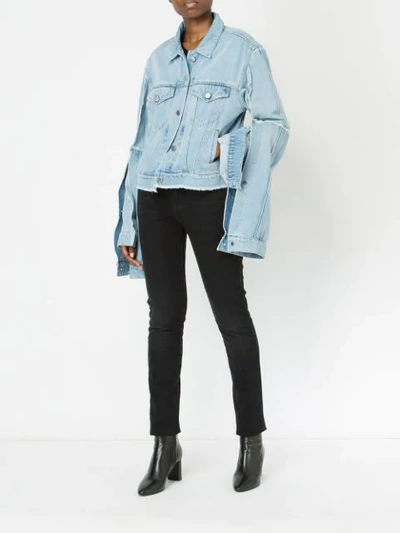 Shop Rokh Short Denim Jacket In Blue