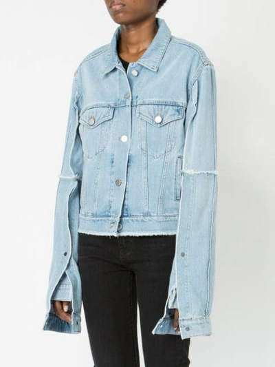 Shop Rokh Short Denim Jacket In Blue