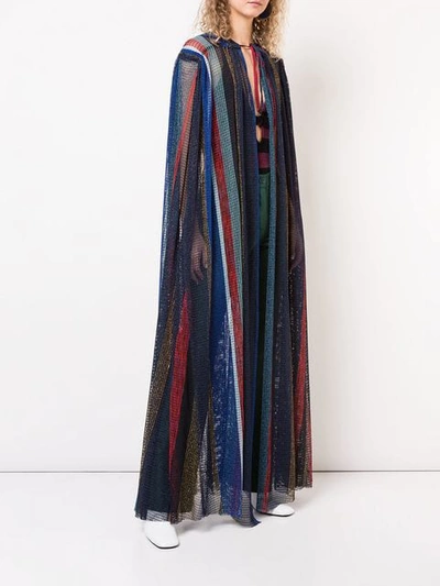 Shop Missoni Mesh Knit Hooded Cape In Blue