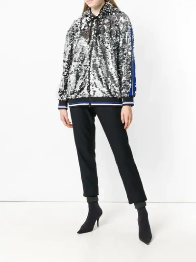 Shop Msgm Sequin Hooded Jacket In Metallic