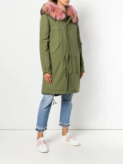 Shop Mr & Mrs Italy Contrast Fur Trim Parka In Green