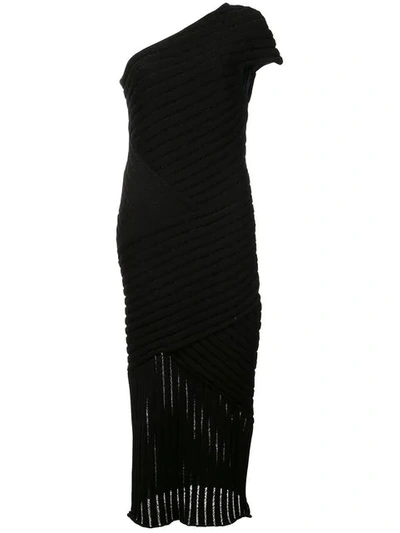 Shop Valery Kovalska Ribbed One Shoulder Dress In Black