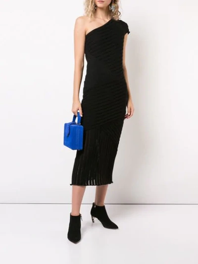 Shop Valery Kovalska Ribbed One Shoulder Dress In Black