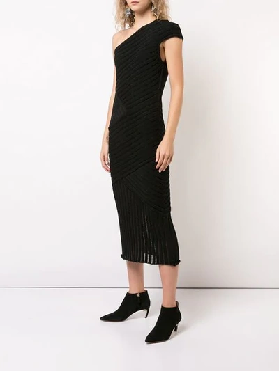 Shop Valery Kovalska Ribbed One Shoulder Dress In Black