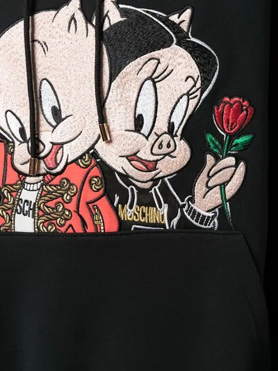 Shop Moschino 'porky & Petunia Pig' Kapuzenpullover In Black