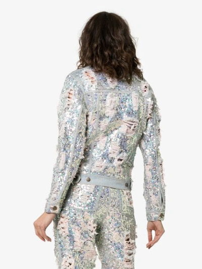 Shop Ashish Sequin Embellished Ripped Denim Jacket In Metallic