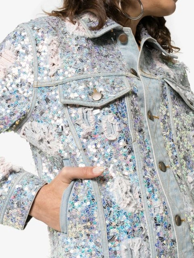 Shop Ashish Sequin Embellished Ripped Denim Jacket In Metallic