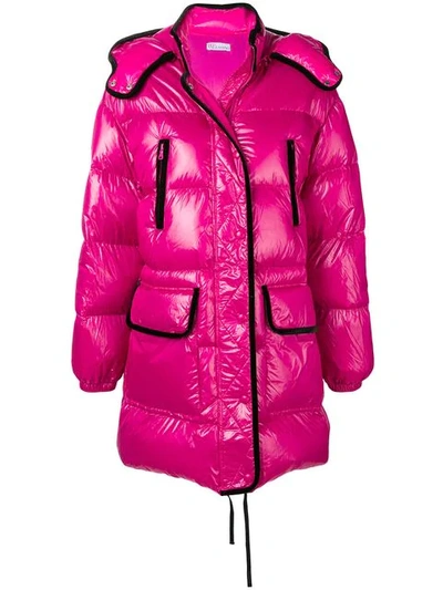 Shop Red Valentino Red(v) Maxi Hooded Puffer Jacket In Pink