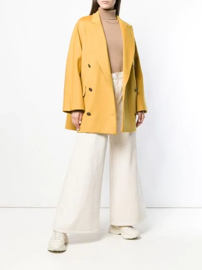Shop Alberto Biani Double Breasted Oversized Coat In Yellow