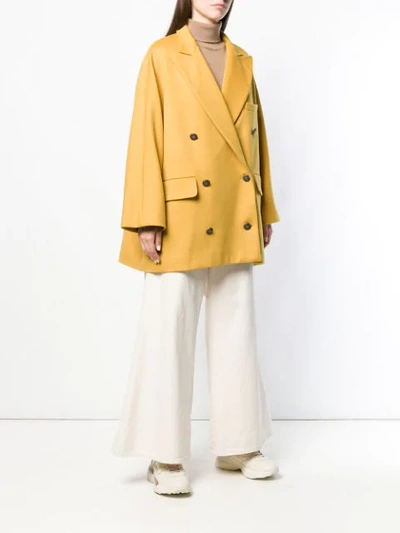 Shop Alberto Biani Double Breasted Oversized Coat In Yellow