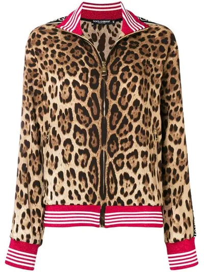 Shop Dolce & Gabbana Leopard Print Logo Jacket In Neutrals