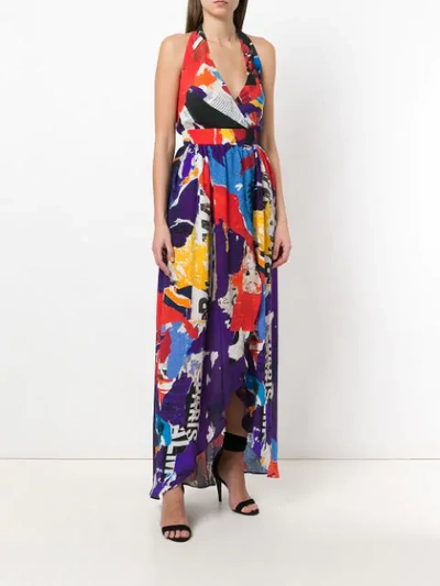 Shop Balmain Flared Fitted Waist Dress In Multicolour