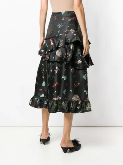 PREEN BY THORNTON BREGAZZI FRILLED FLORAL PRINTED SKIRT - 黑色