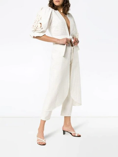 Shop Adriana Degreas Porto Embellished Sleeve Cotton Tie Dress In White