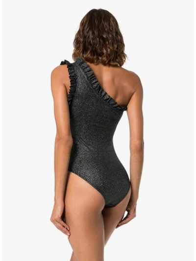 Shop Leslie Amon Tami Ruffle One Shoulder Swimsuit In Black