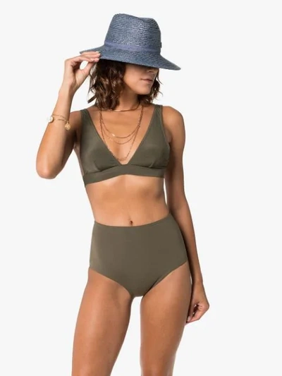 Shop Zimmermann Sculpt V-neck High Waist Bikini In Green