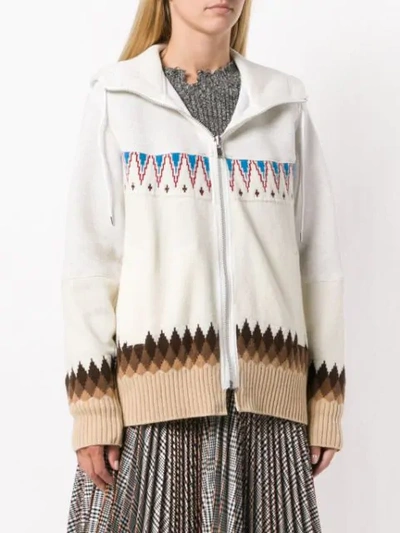 Shop Sacai Hooded Sweater - Neutrals