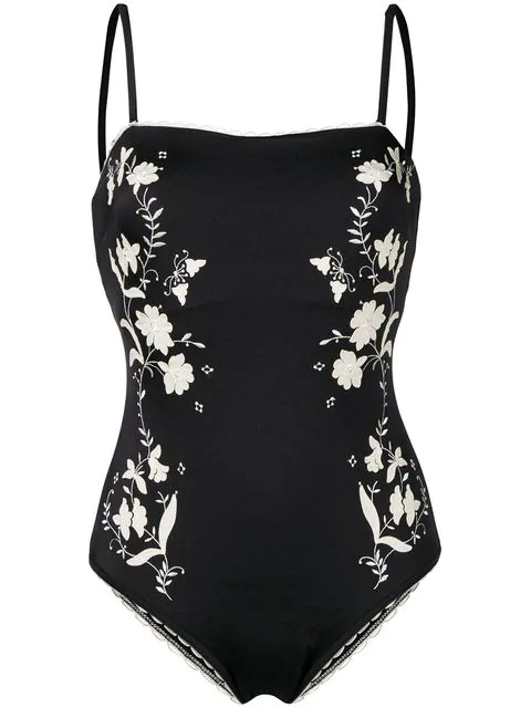 black embroidered swimsuit