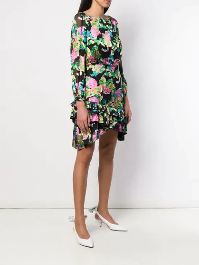 Shop Saloni Hydrangea Print Mini Dress In Black