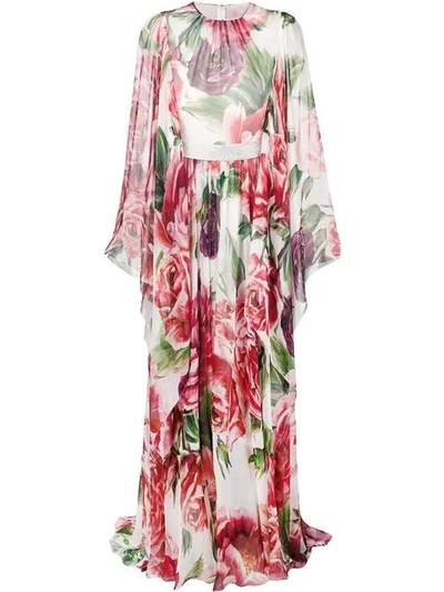 Shop Dolce & Gabbana Peony-print Silk Dress In Har40