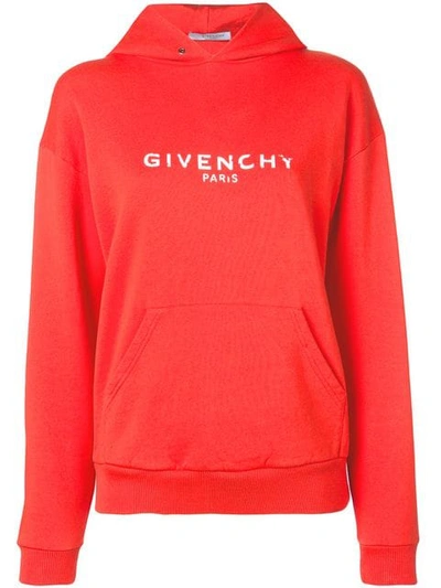 Shop Givenchy Logo Hoodie In Red