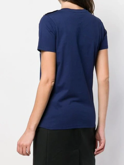 Shop Balmain Button Detail Logo T-shirt In Blue