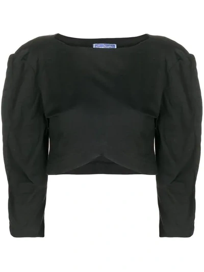 Pre-owned Mugler 1980's Cropped Blouse In Black