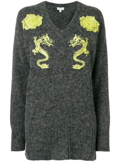 Shop Kenzo Embroidered Dragon Jumper In Grey