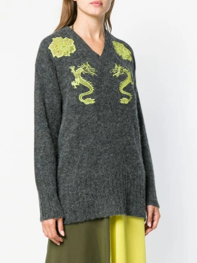Shop Kenzo Embroidered Dragon Jumper In Grey