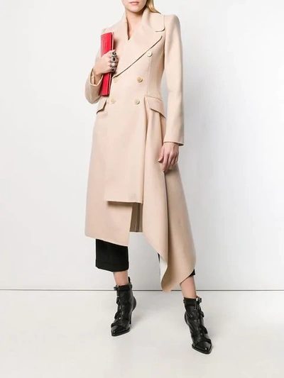 Shop Alexander Mcqueen Drape-detailed Coat In Neutrals