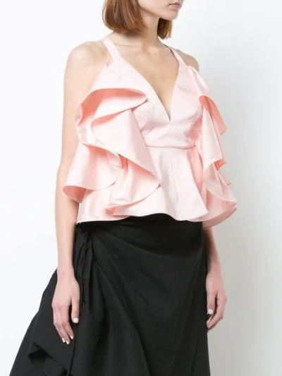 Shop Rosie Assoulin Fluted-ruffle Cross-back Top In Pink