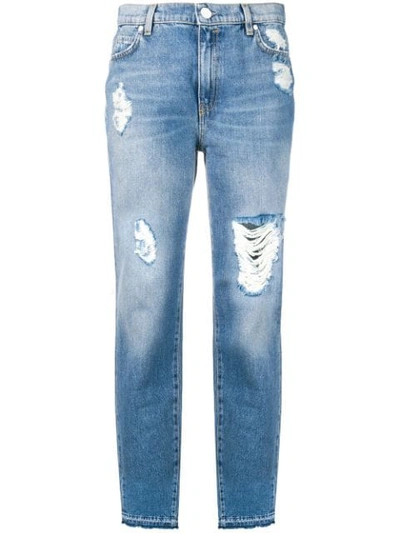 Shop Pinko Ripped Cigarette Jeans In Blue