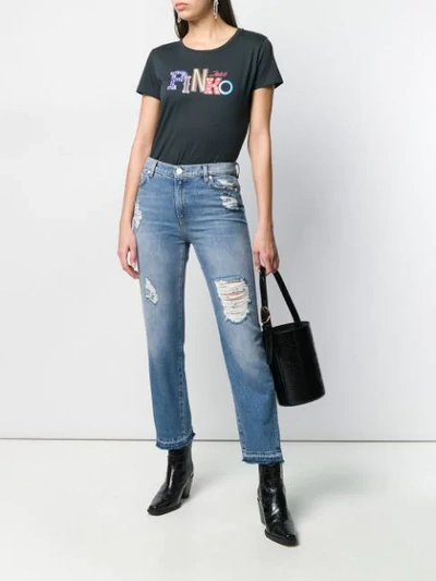 Shop Pinko Ripped Cigarette Jeans In Blue